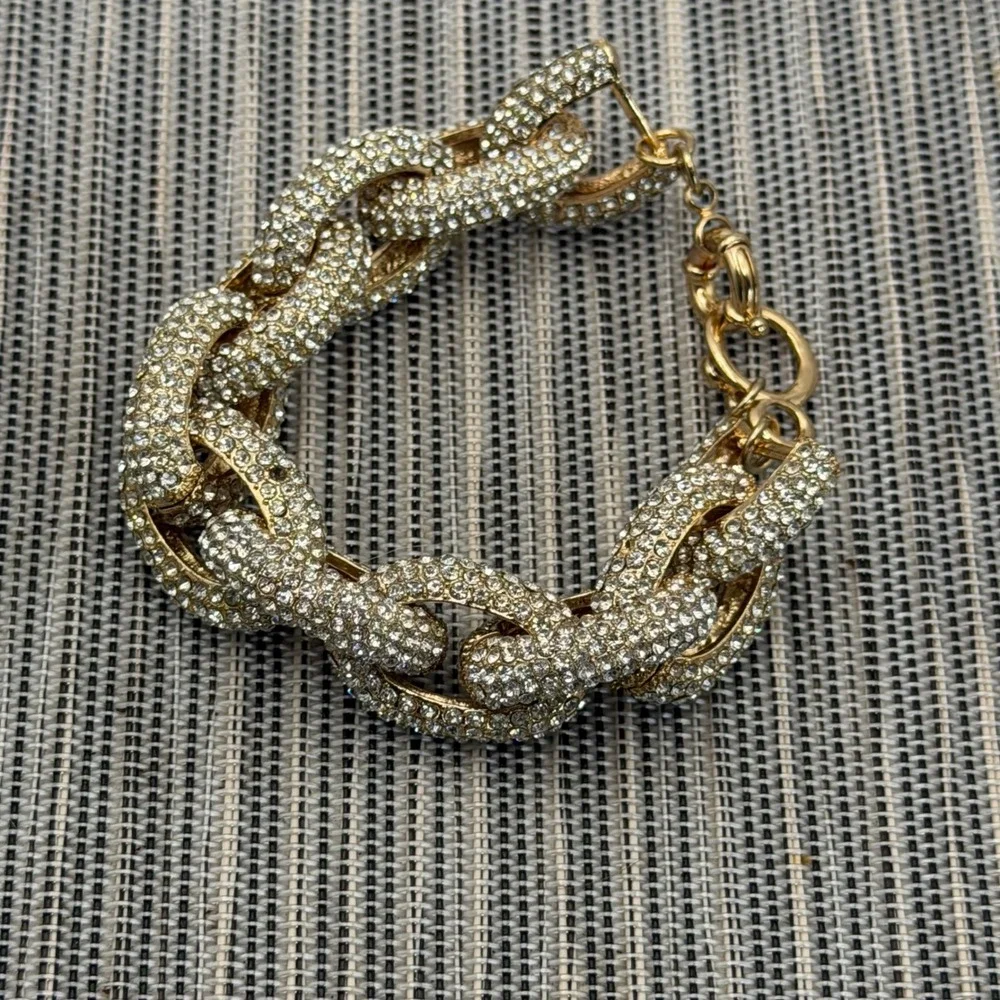 Gold Tone Pavé Crystal Chunky Curb Link Statement Bracelet 8.5in Iced Out Bling